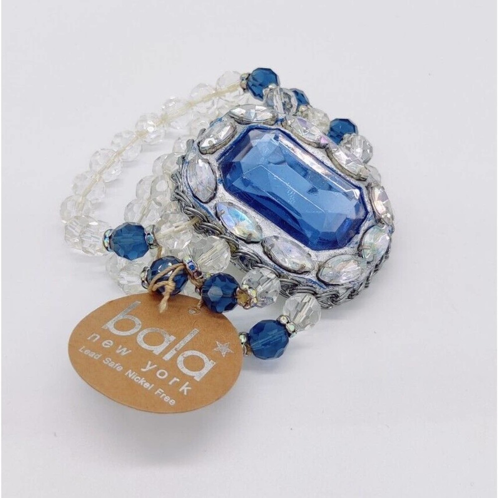 Bala NY Chunky Hippie Gem Wrist Lucite Bangle Bracelet NWT Gorgeous Clear Blue